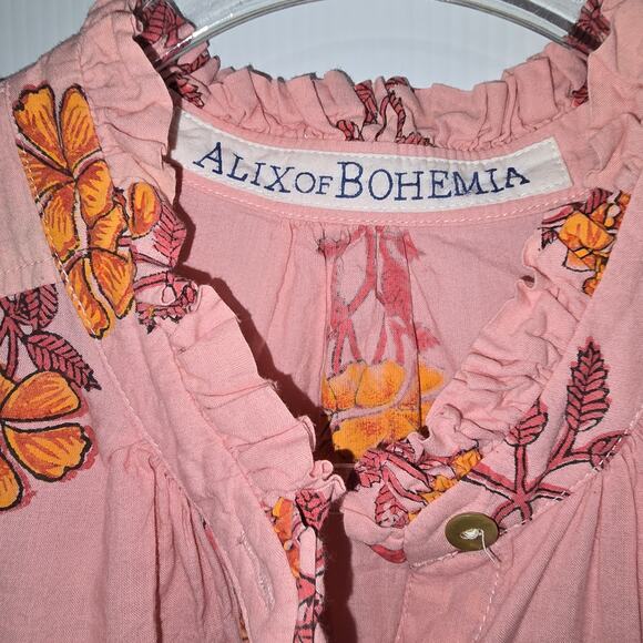 Alix of Bohemia Remi Peony Midi Dress Pink Hand Block Print Cotton Size Large - Picture 6 of 10